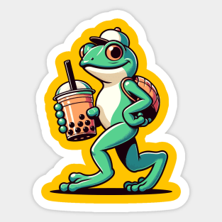 Funny frog with bubble tea Sticker